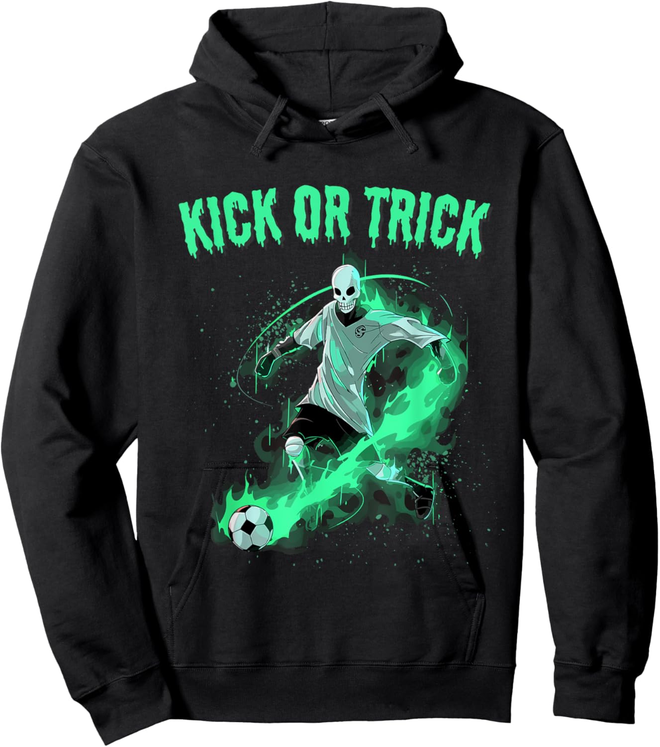 Skeleton Soccer Halloween Kick Or Funny Pun Hoodie - Hoodie | Black