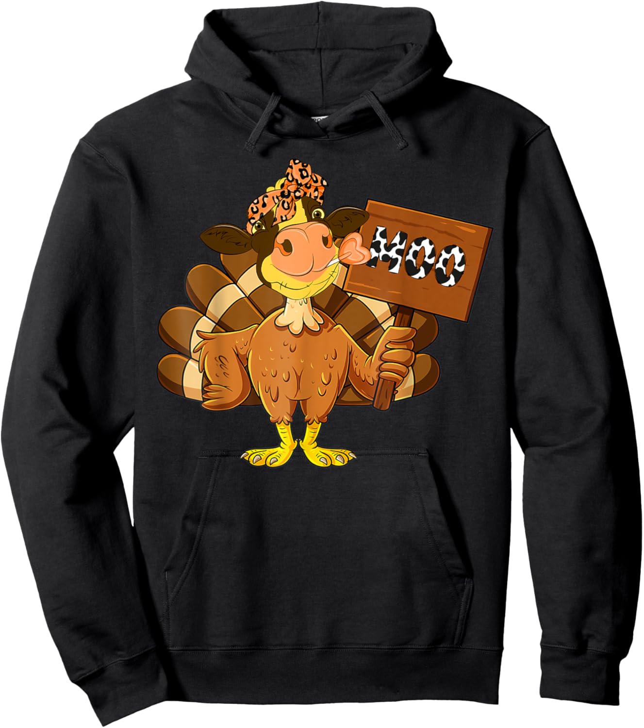 Turkey Cow Moo Funny Thanksgiving Joke Farmers Cows Lover Hoodie - Hoodie | Black