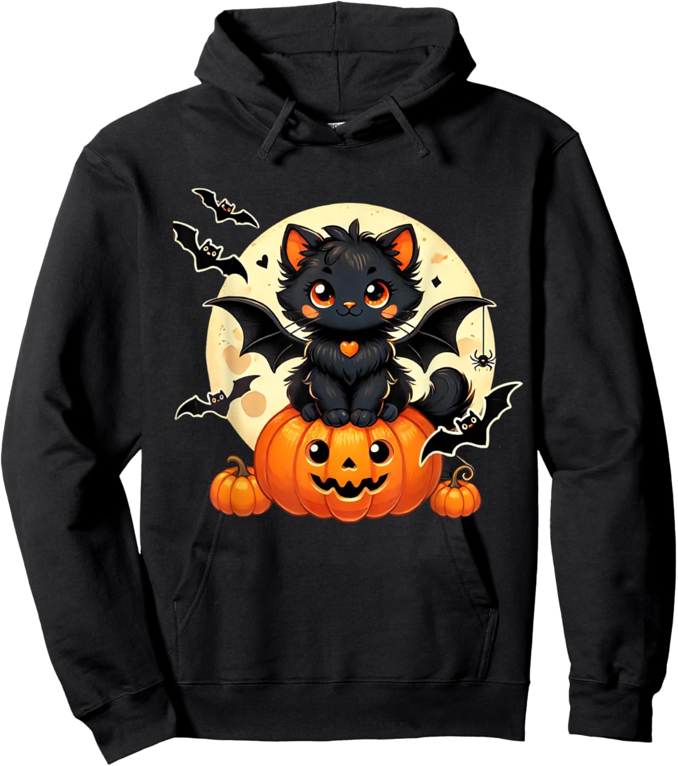 Cute Black Cat With Bat Wings Pumpkin Women Men Halloween Hoodie - Hoodie | Black
