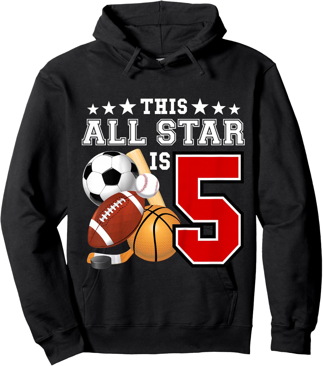Kids 5 Year Old Sports Star Birthday Party All Sport 5th Gift Hoodie - Hoodie | Black