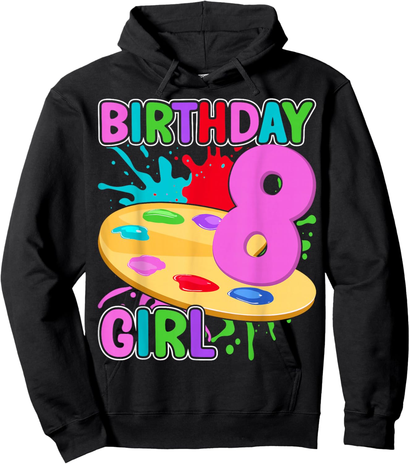 Kids Artist 8 Years Old Painting Art 8th Birthday Girl Hoodie - Hoodie | Black
