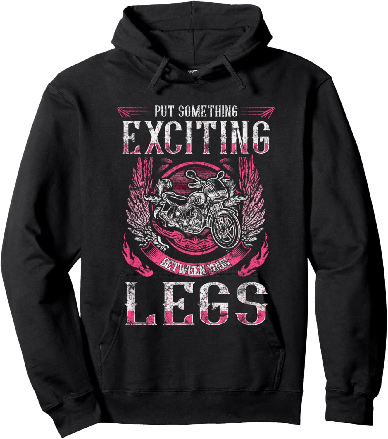 Vintage Motorcycle Chick Biker Wife Women Exciting Legs Pink Hoodie - Hoodie | Black