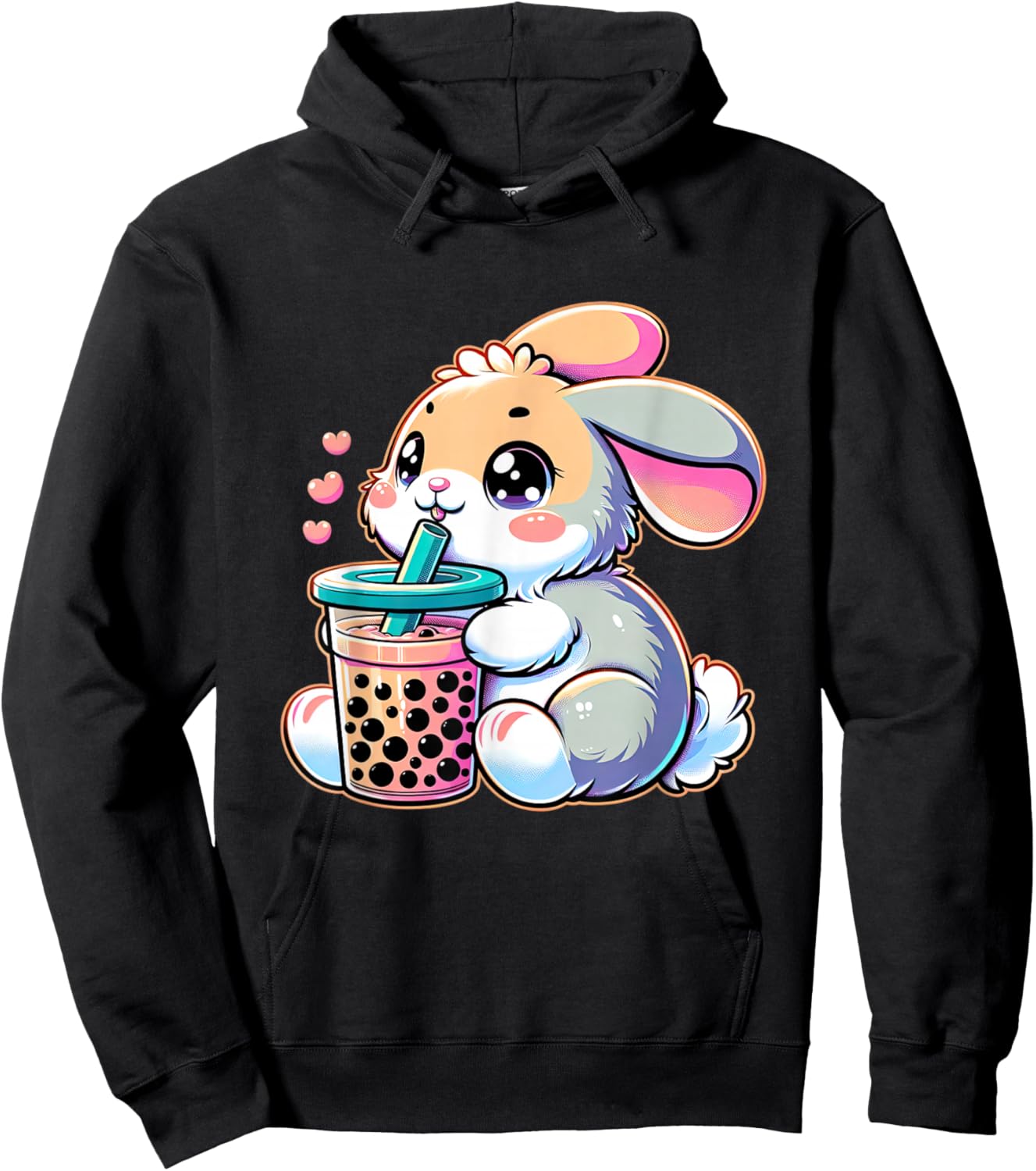 Cute Bunny Rabbit Drink Boba Tea Kawaii Easter For Kid Teen Hoodie - Hoodie | Black