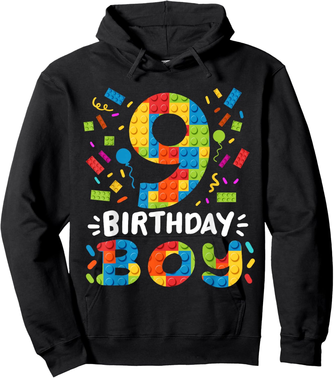 Kids 9 Years Old Building Blocks Builder 9th Birthday Boys Hoodie - Hoodie | Black