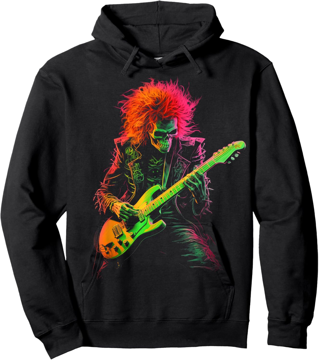 Skeleton Playing Guitar Rock Band Halloween Hoodie - Hoodie | Black