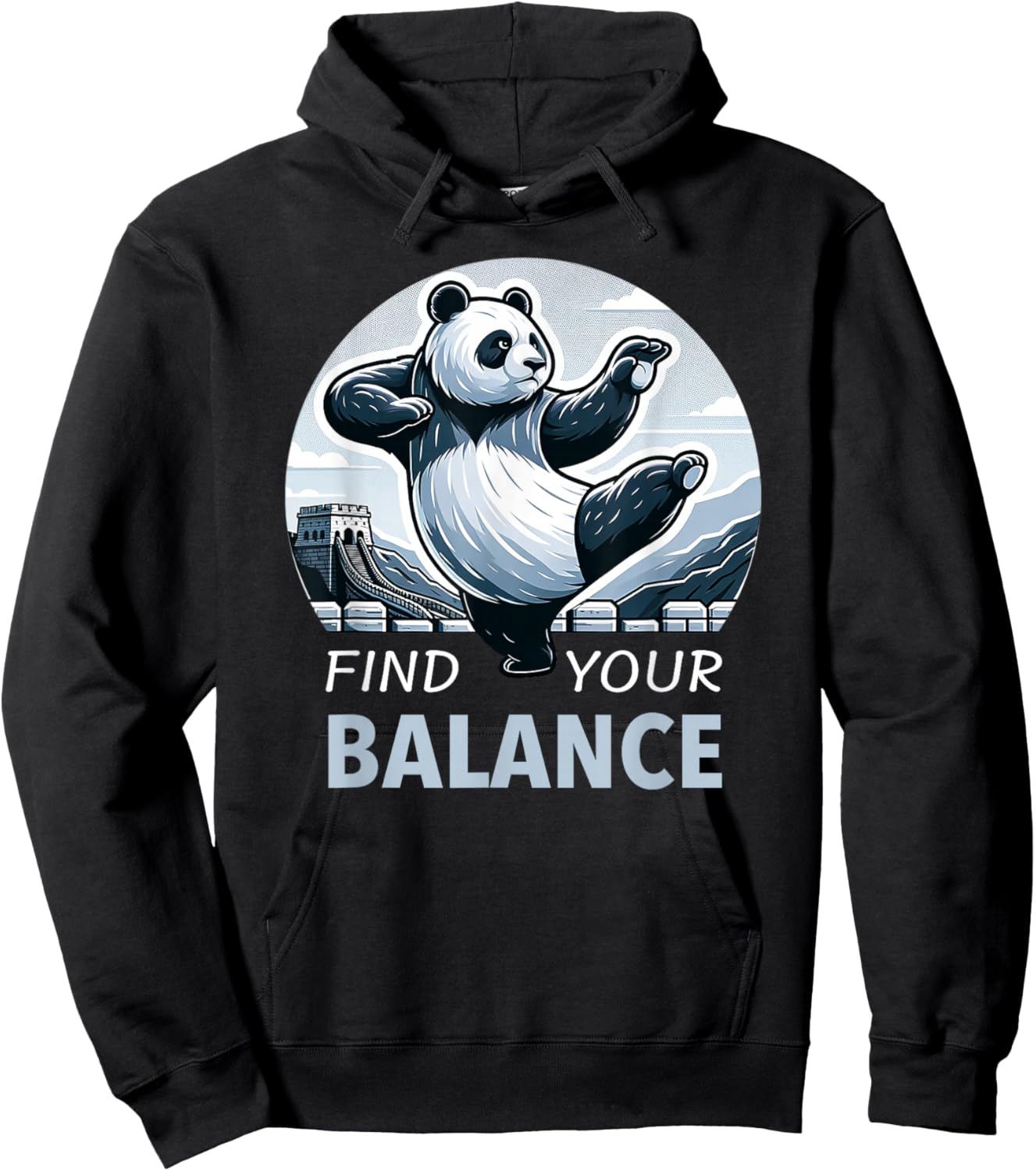 Tai Chi Panda and Great Wall of China Chinese Kungfu Hoodie - Hoodie | Black