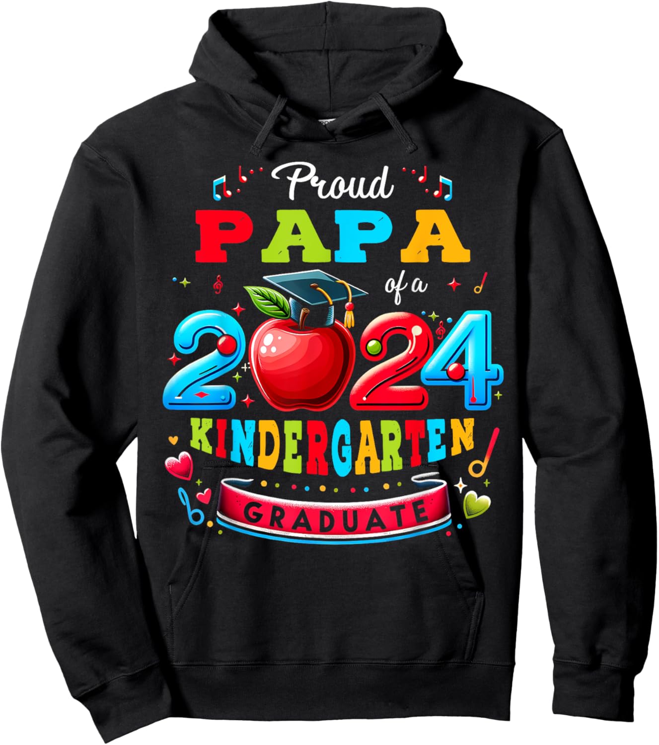 Funny Proud Papa of a Class of 2024 Kindergarten Graduate Hoodie - Hoodie | Black