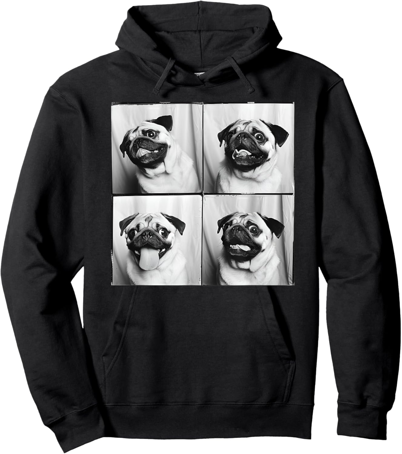 Cute Pug Face Pet Portrait Photobooth Fawn Pug Lover Hoodie - Hoodie | Black