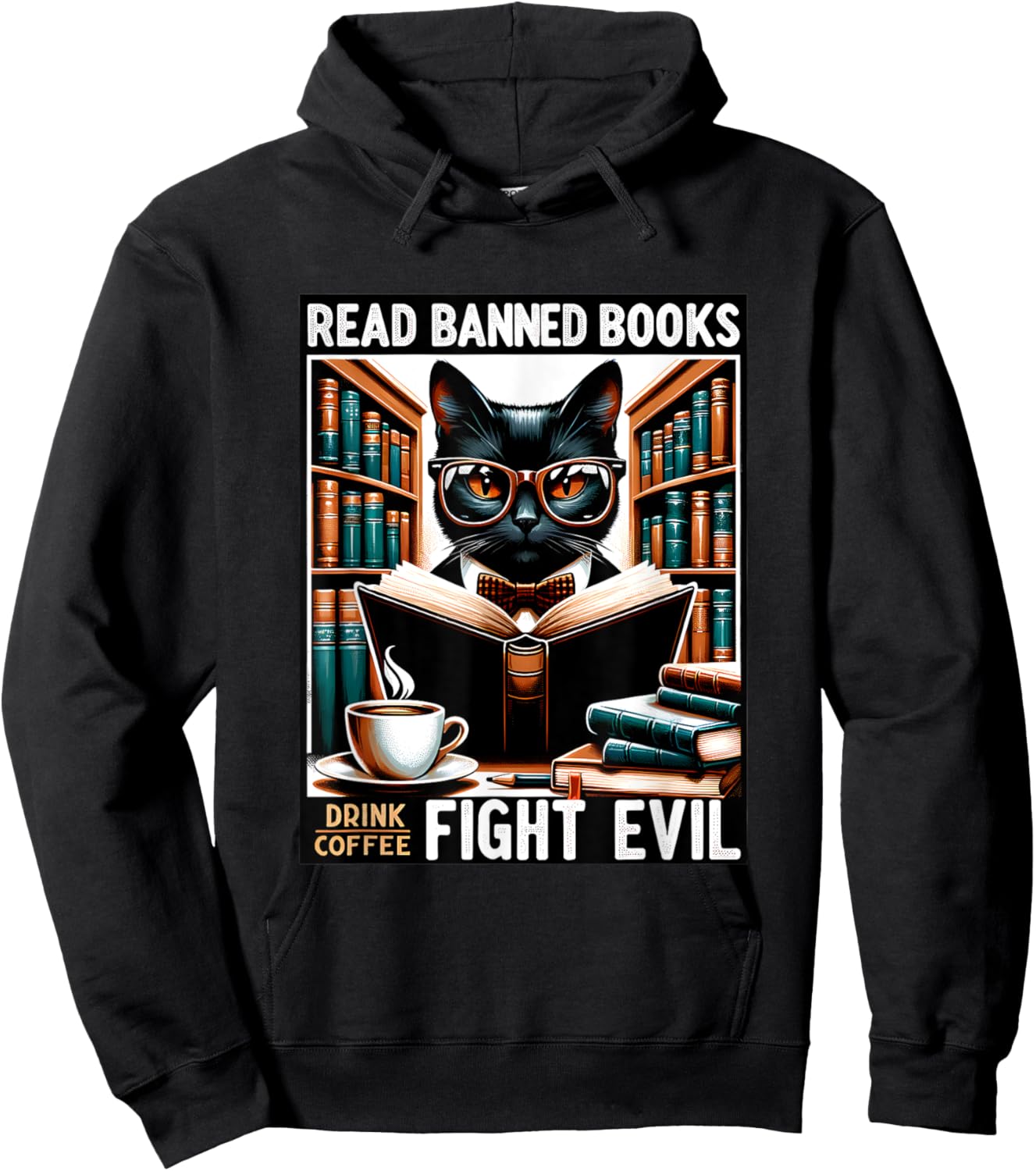 Read Banned Books Drink Coffee Fight Evil Book Reader Lovers Hoodie - Hoodie | Black