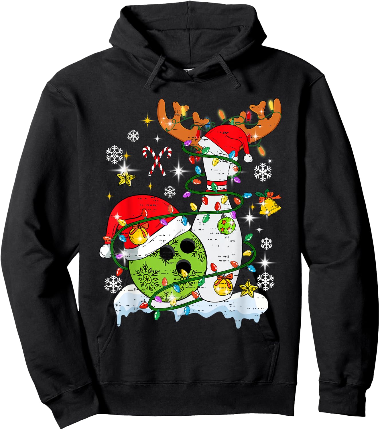 Christmas Bowling Hat Santa Bowler Xmas Sport Men Women Kids Hoodie - Hoodie | Black