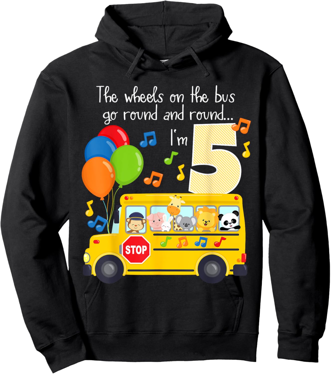 The Wheels On The Bus 5th Birthday 5 Yrs Old Family Matching Hoodie - Hoodie | Black