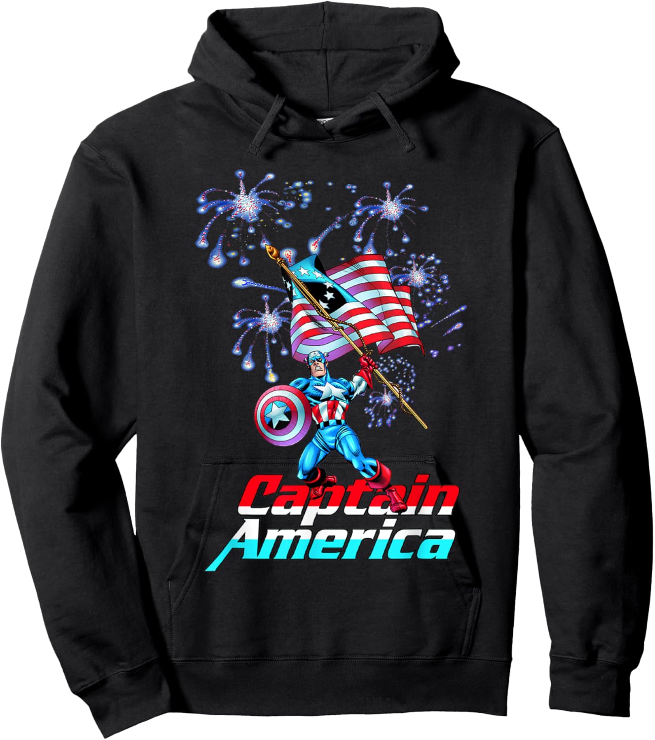 Marvel Comics Retro Classic Captain America 4th of July Flag Hoodie - Hoodie | Black