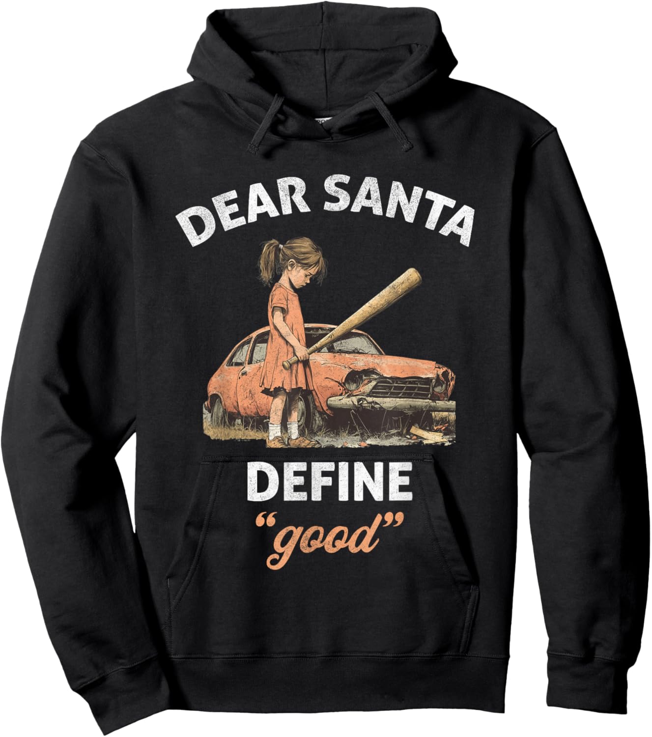 Retro Dear Santa Define Good Funny Christmas Sarcastic Women Hoodie - Hoodie | Black