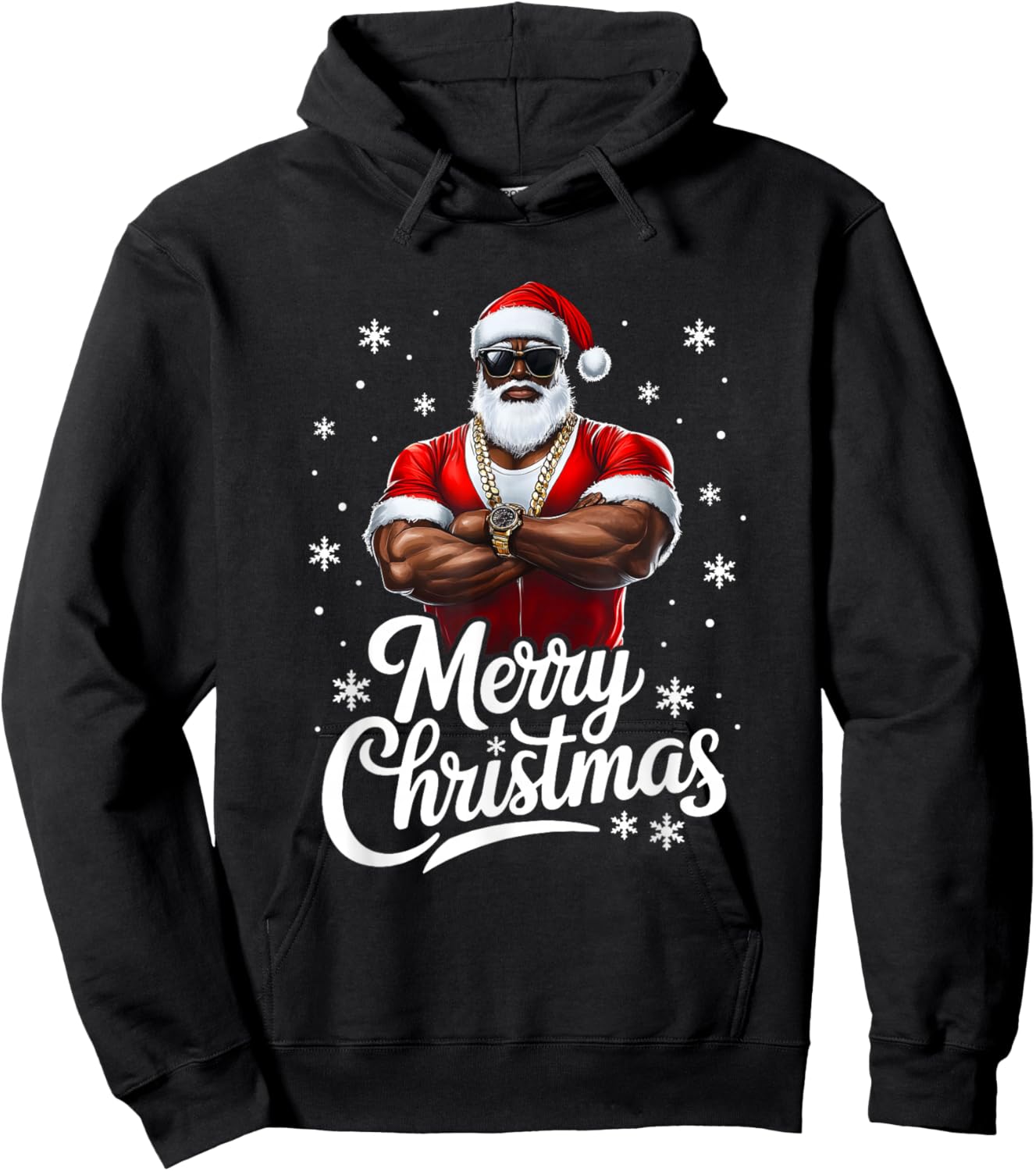 African American Santa Christmas Cool Afro Black Men Hoodie - Hoodie | Black