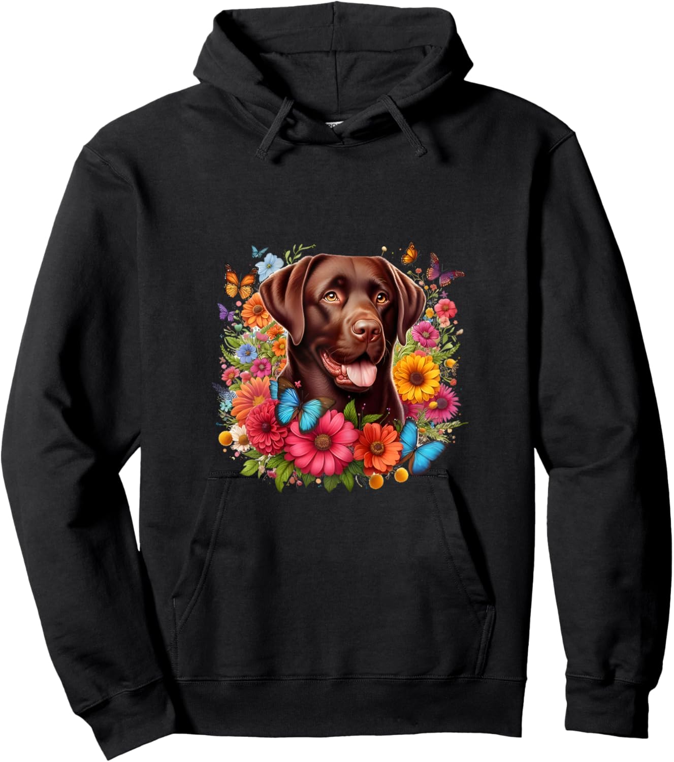 Chocolate Lab Dog Flowers Women Shirt Hoodie - Hoodie | Black