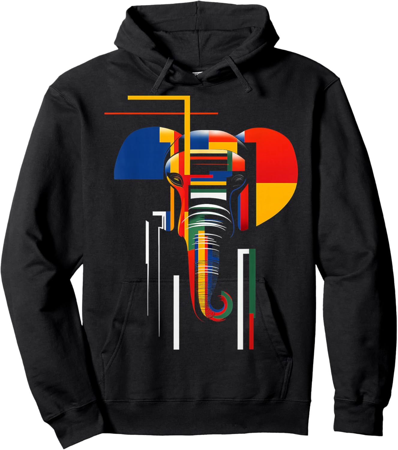 Elephant Abstract Animal Art Geometric Graphic Elephant Hoodie - Hoodie | Black