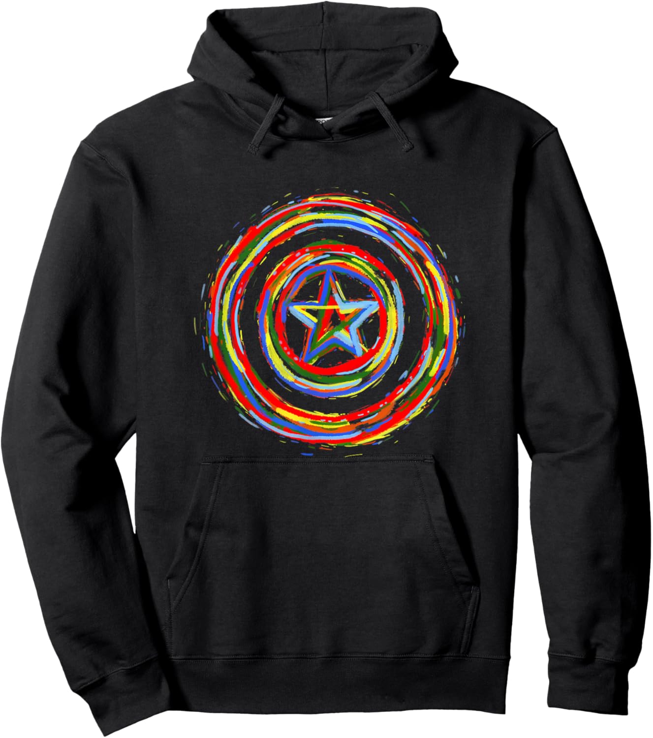 Marvel Comics Classic Captain America Rainbow Paint Shield Hoodie - Hoodie | Black