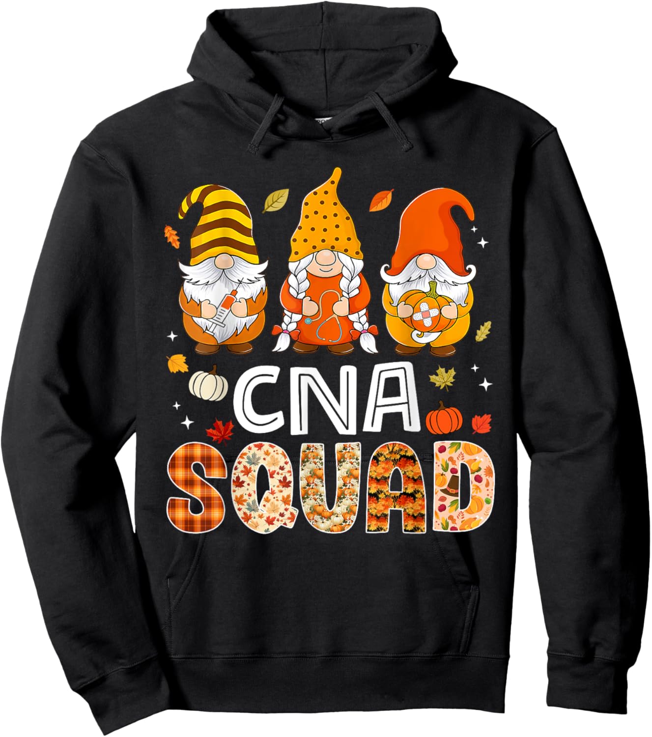 CNA Squad Gnome Nurse Leopard Thanksgiving Fall Stethoscope Hoodie - Hoodie | Black