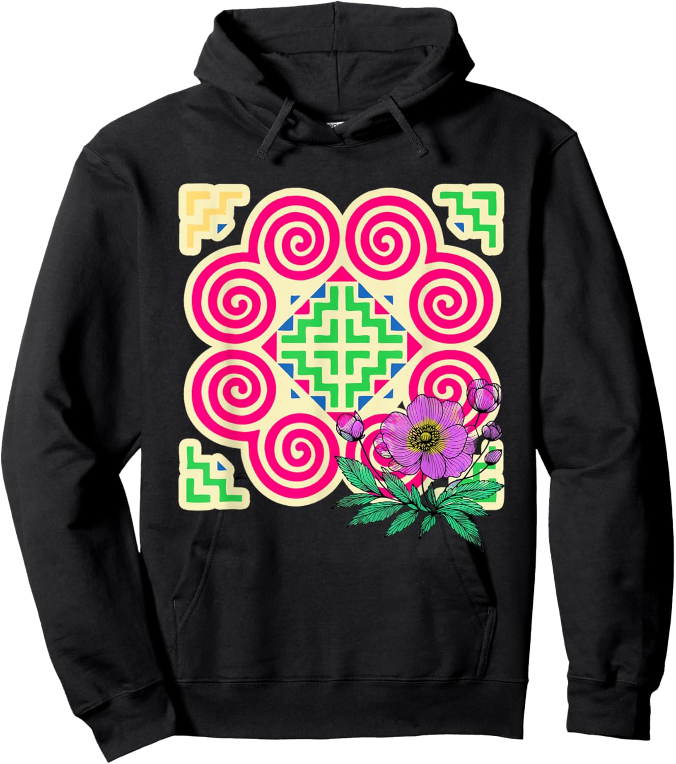 Hmong Pattern Miao Hmoob Patterns Flowers Hoodie - Hoodie | Black