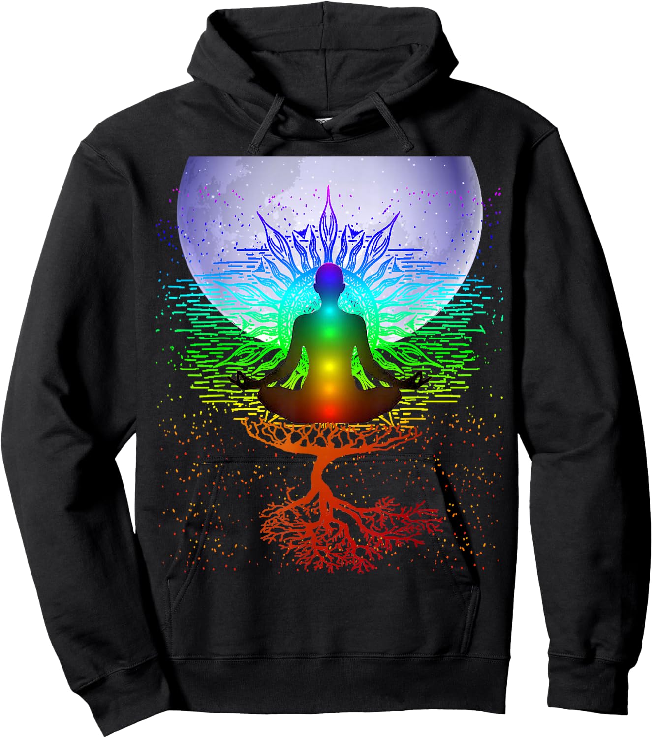 Chakra Meditation Moon Tree of Life Hoodie - Hoodie | Black
