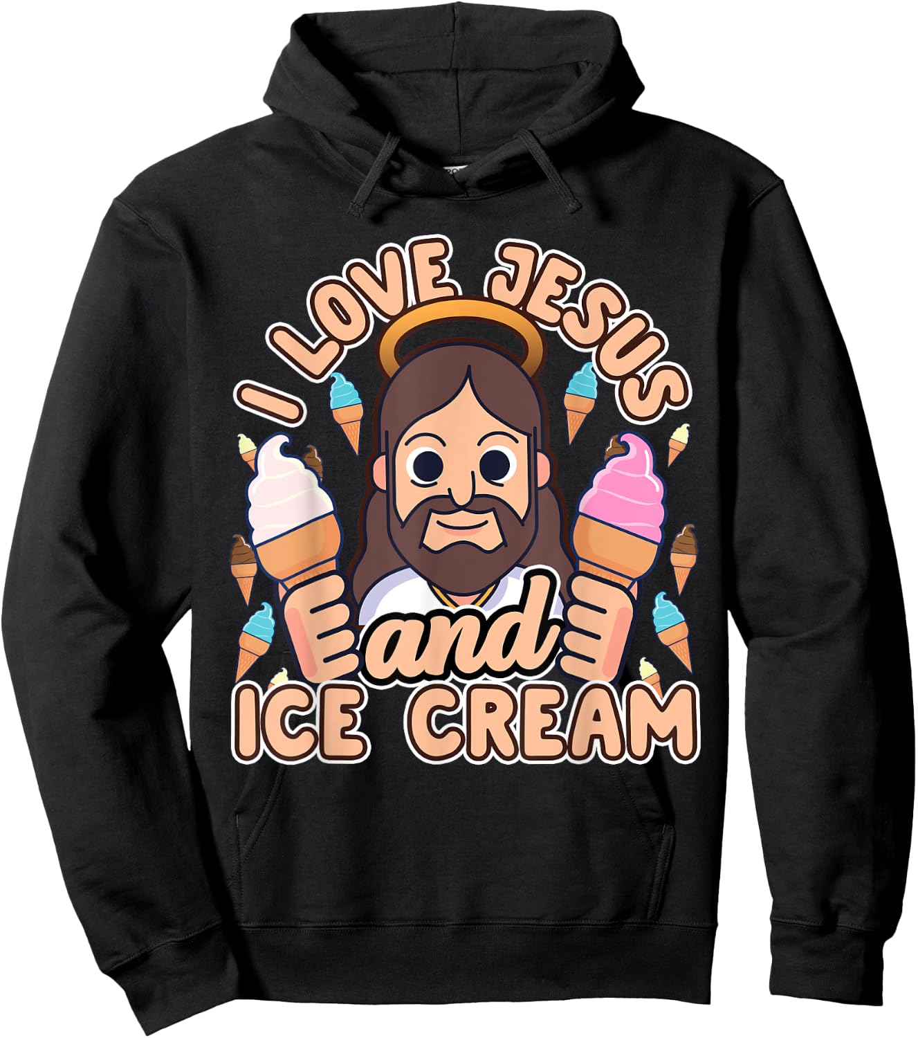 I Love Jesus And Ice Cream Christian Dessert Quote Gift Hoodie - Hoodie | Black