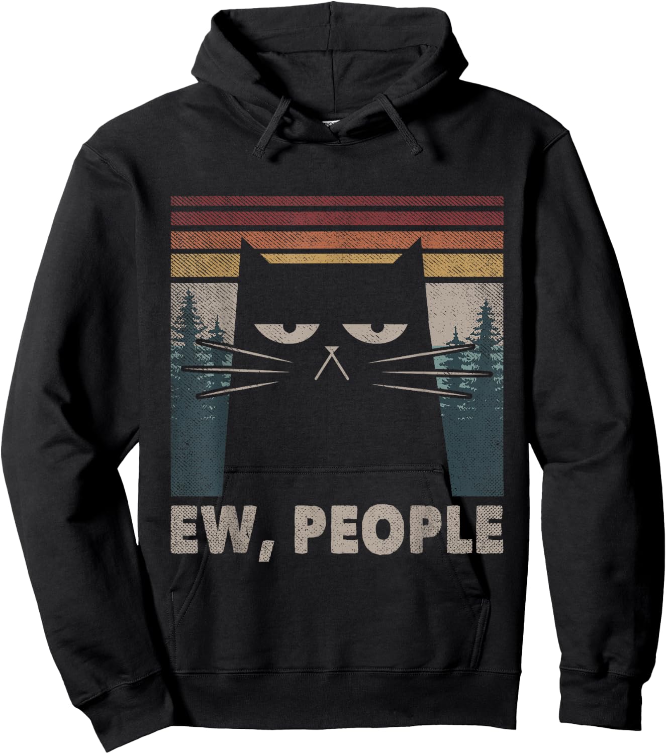 Vintage Ew People Black Cat Funny Anti Social Introvert Men Women Kids Hoodie - Hoodie | Black