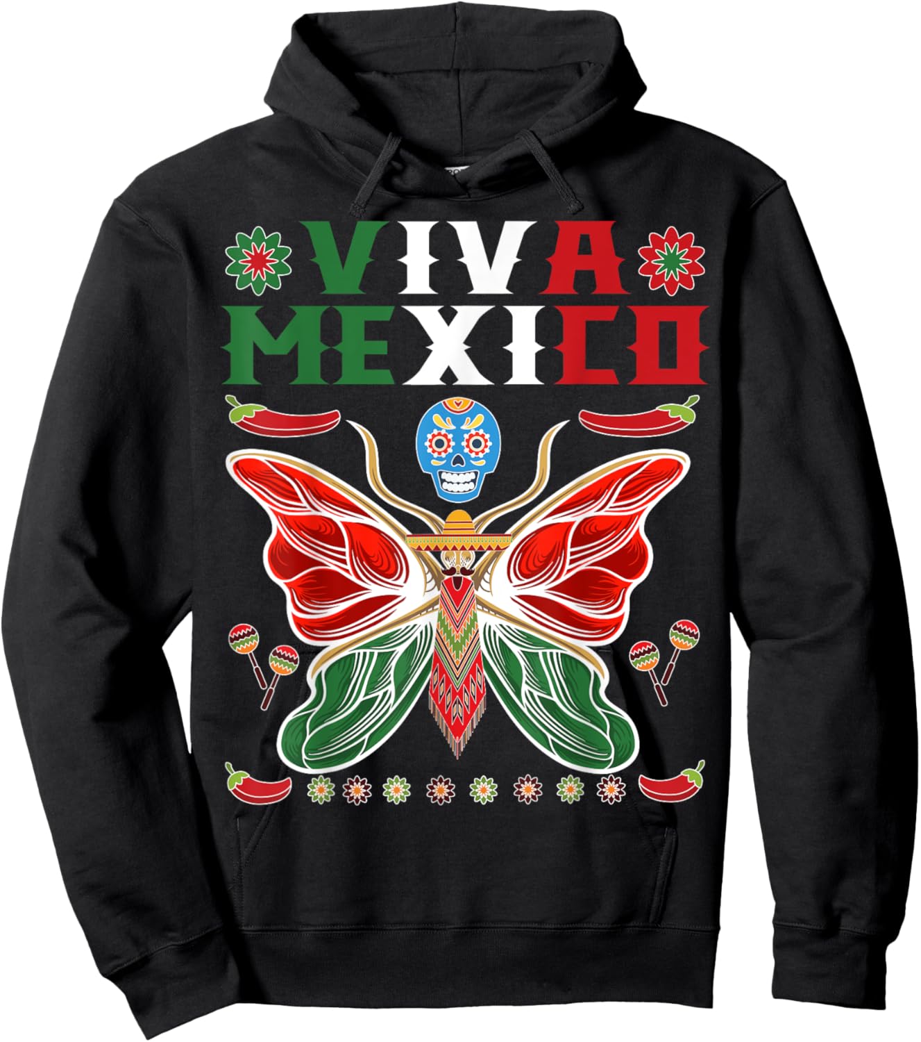 Mexican Independence Day Butterfly Mexico Women Girls Kids Hoodie - Hoodie | Black