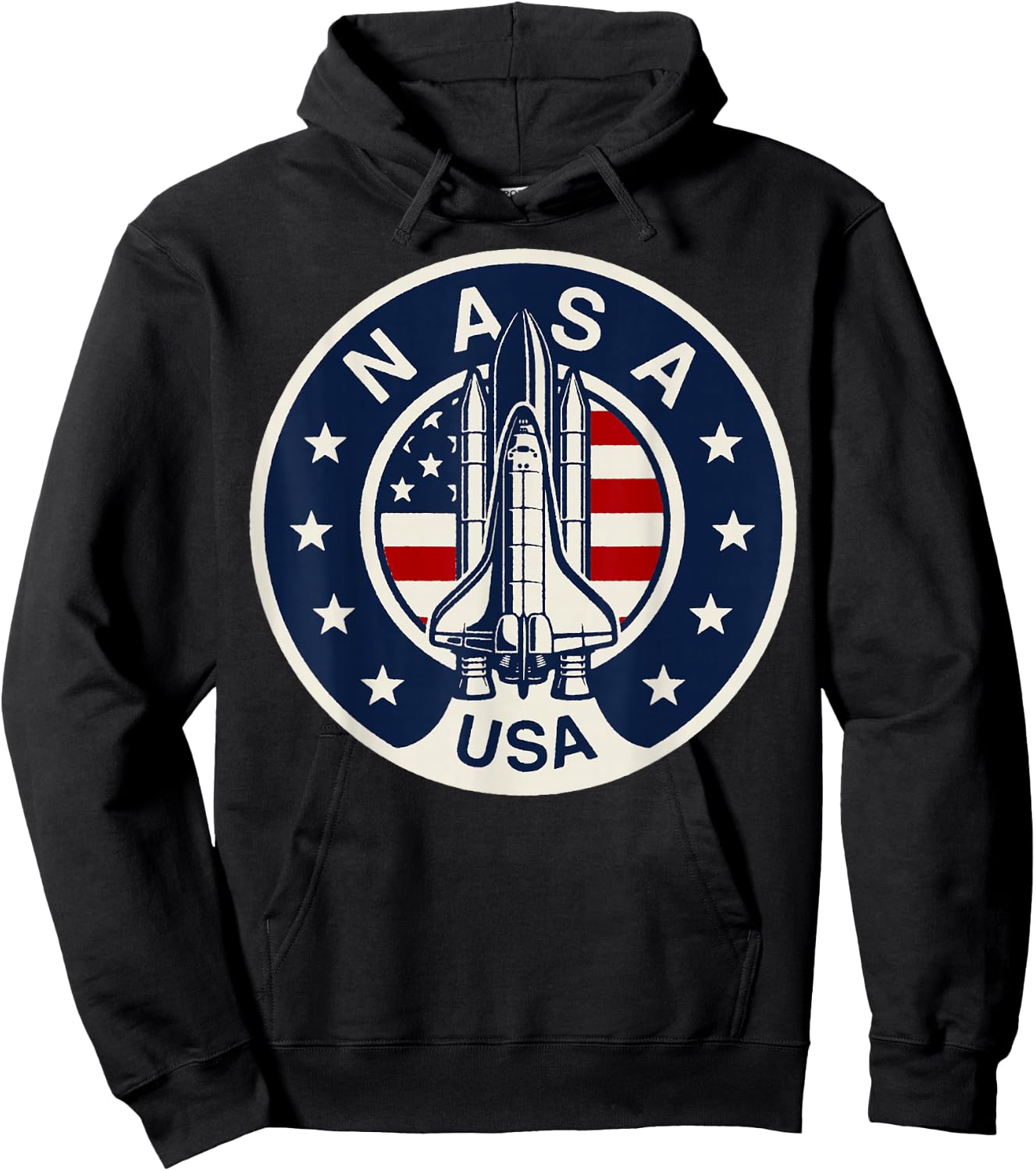 NASA USA Shuttle Rocket American Flag Logo Hoodie - Hoodie | Black