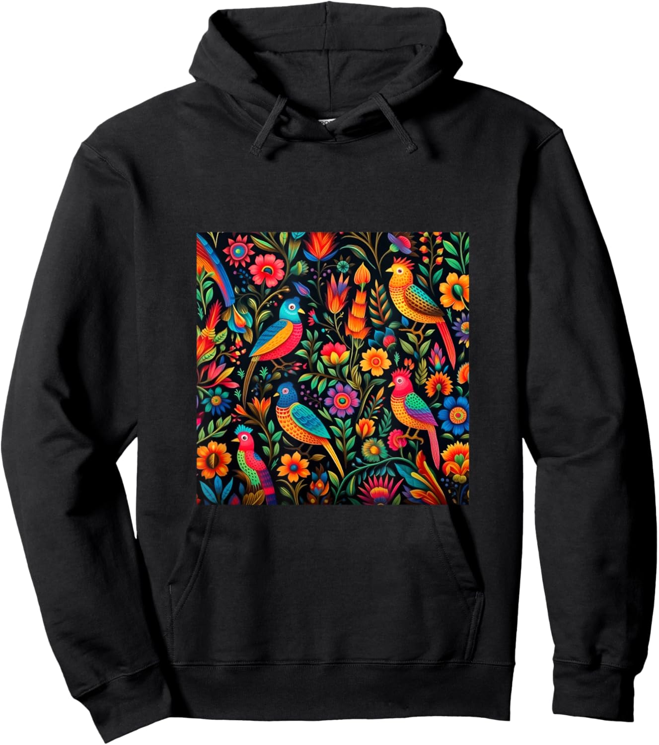 Mexican Embroidery Pattern Art Birds Flowers Hoodie - Hoodie | Black