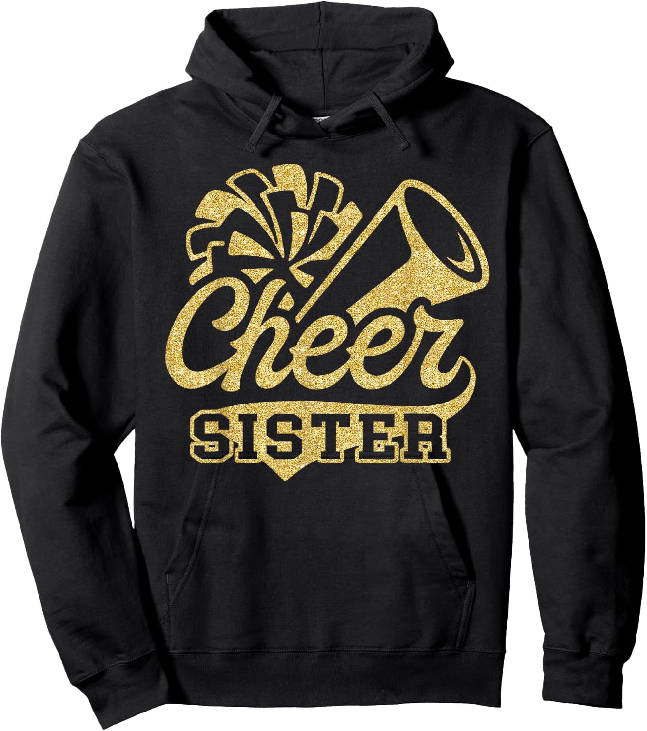 Cheer Sister Biggest Fan Black Yellow Gold Pom Pom Hoodie - Hoodie | Black