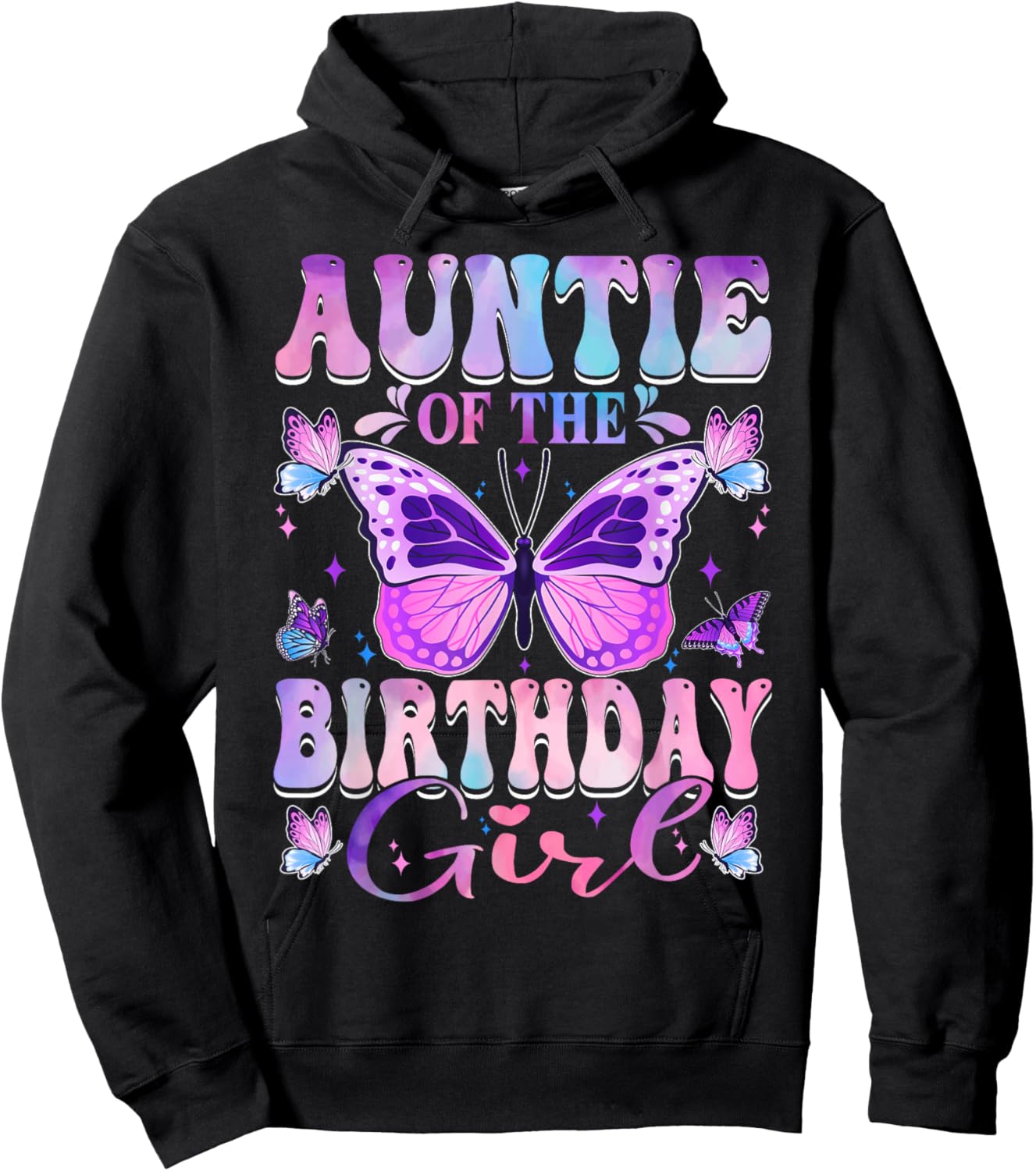 Auntie Of The Birthday Girl Butterfly Party Matching Family Hoodie - Hoodie | Black