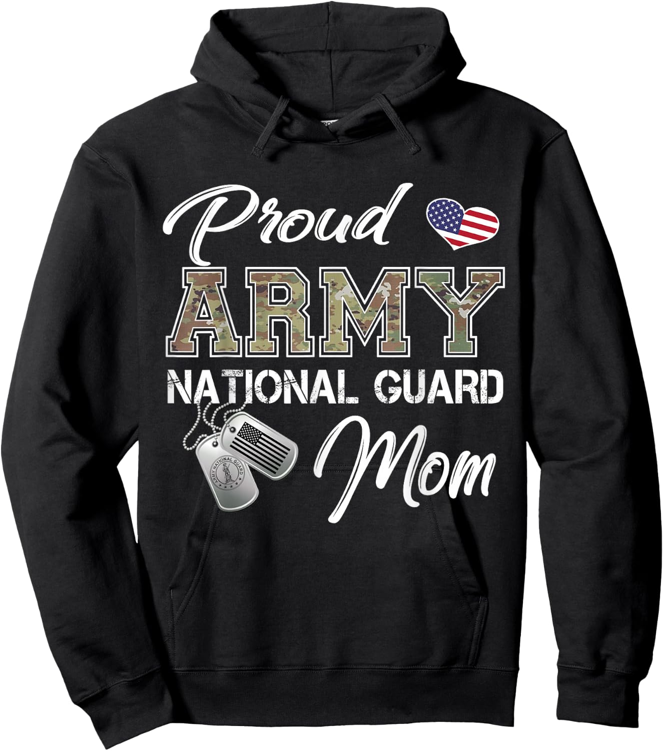 Proud Army National Guard Mom US Flag Dog Tag Hoodie - Hoodie | Black