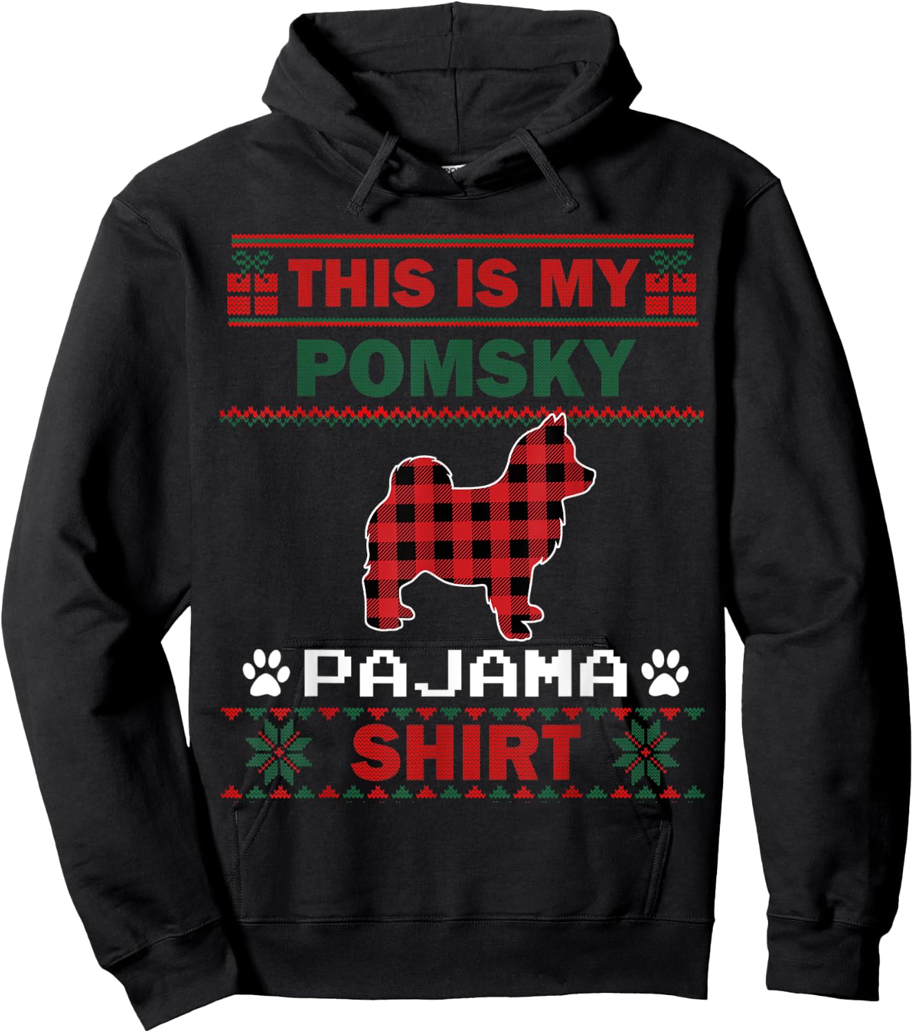 Pomsky Dog Gifts This Is My Pomsky Pajama Dog Ugly Christmas Women Kids Hoodie - Hoodie | Black