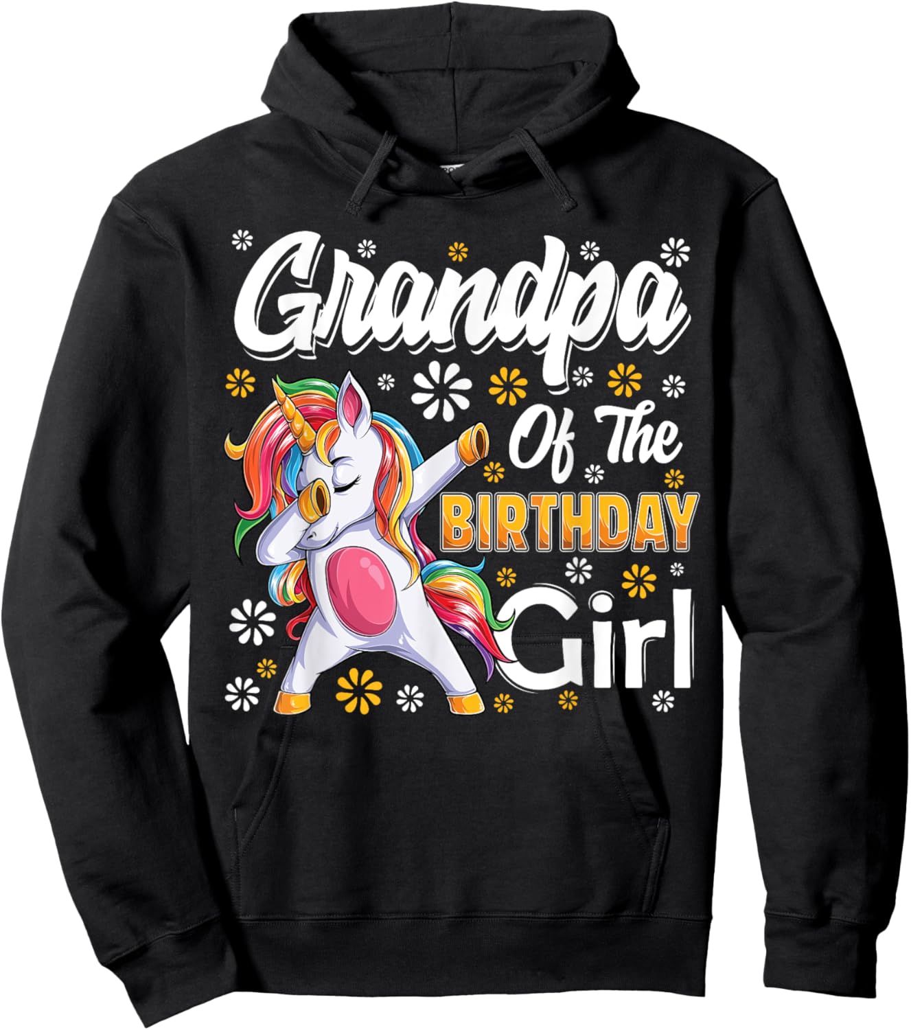 awesome dabbing unicorn birthday Grandpa Family Matching Hoodie - Hoodie | Black