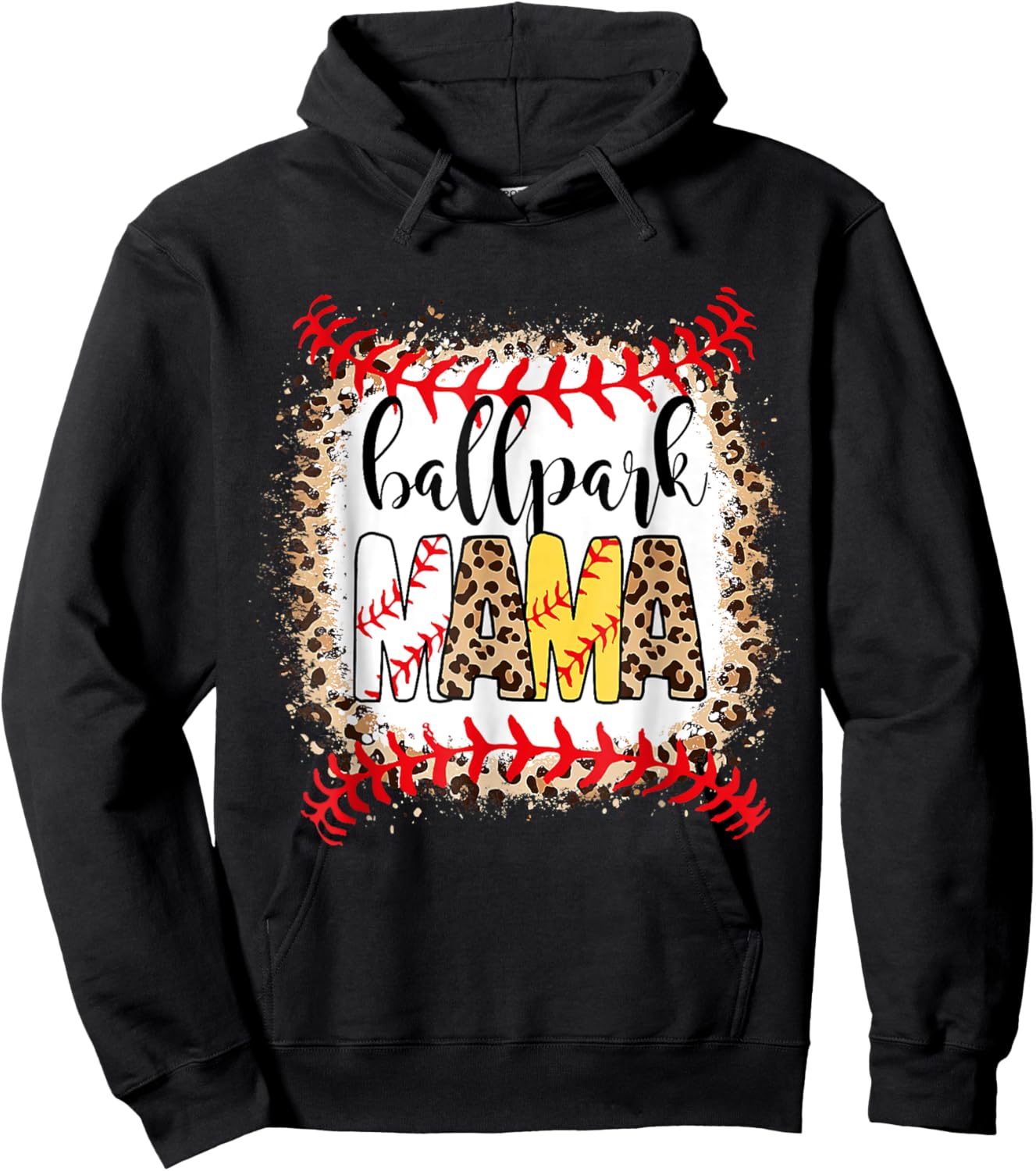 BallPark Mom Mama Baseball Softball Mother's Day Bleached Hoodie - Hoodie | Black