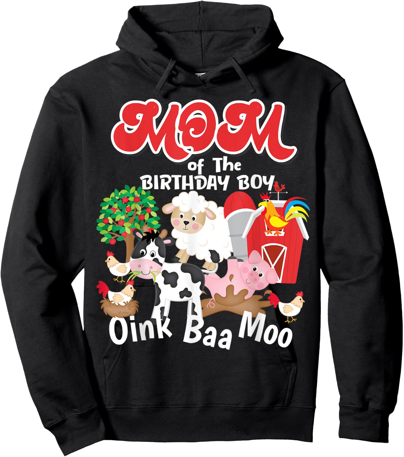 Mom Of The Birthday Boy Farm Animals Barnyard Oink Baa Moo Hoodie - Hoodie | Black