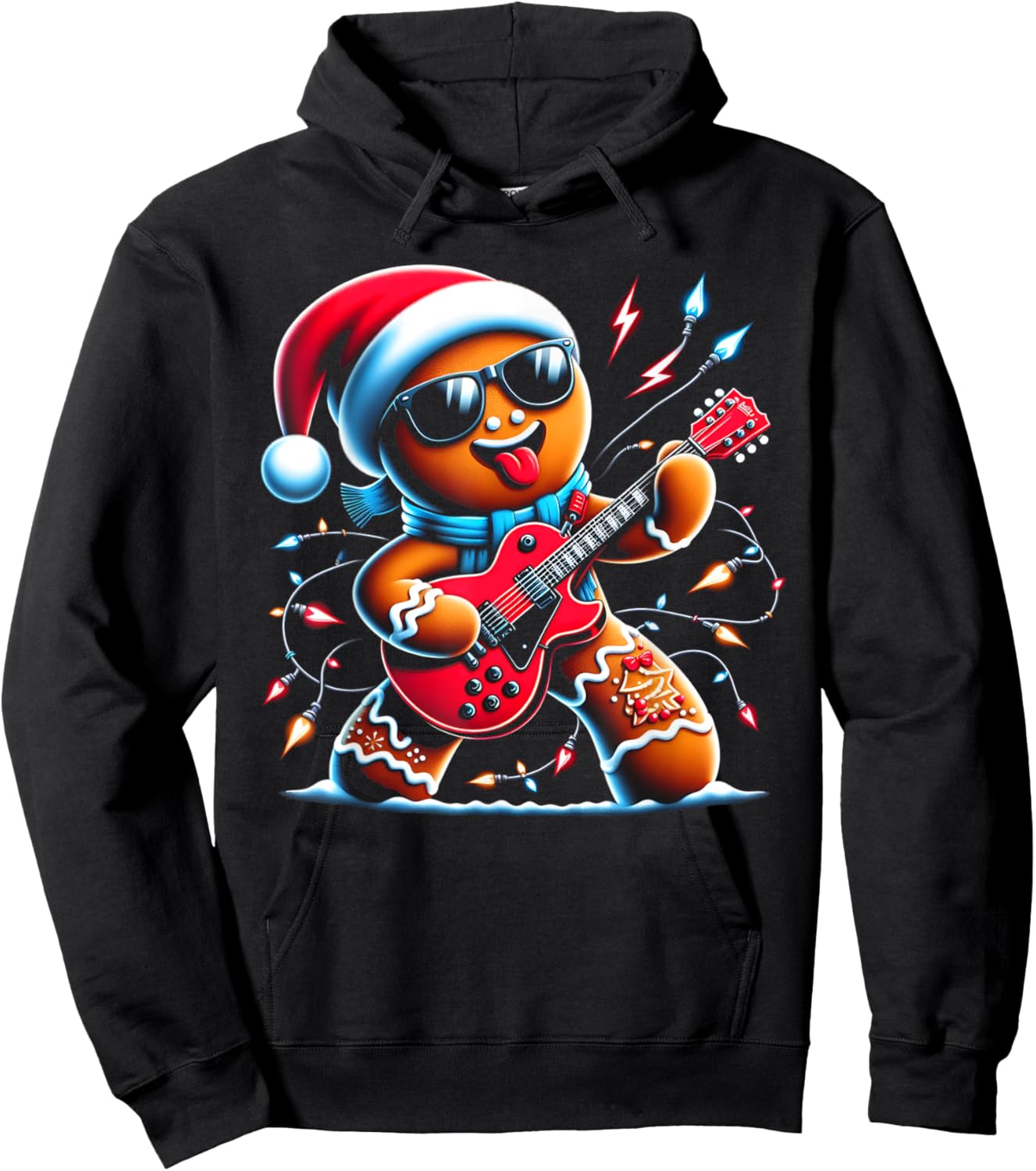 Rock Guitar Gingerbread Playing Guitar -Funny Christmas Kids Hoodie - Hoodie | Black