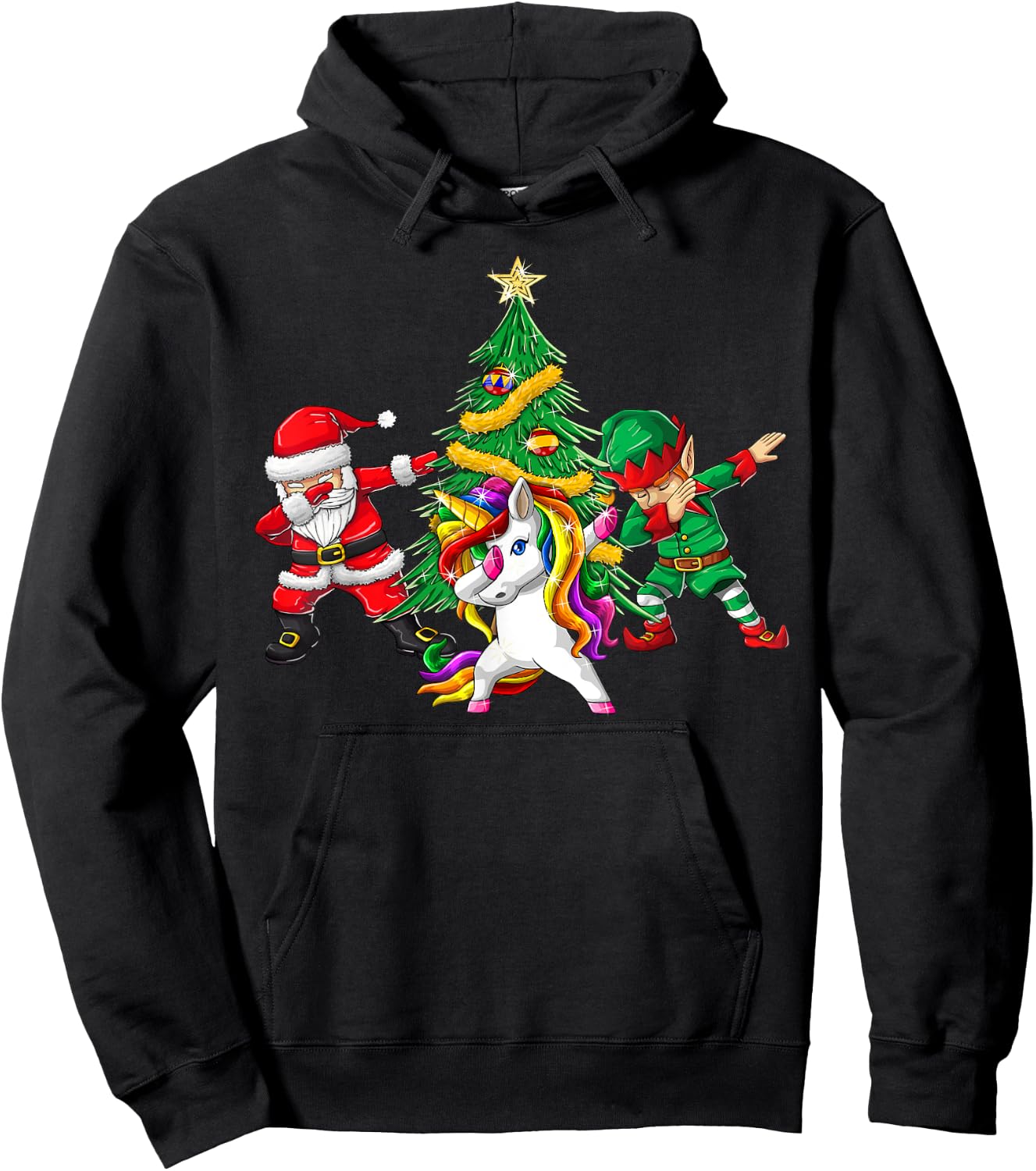 Dabbing Santa Elf Unicorn Christmas Tree Kids Boy Girl Gifts Hoodie - Hoodie | Black