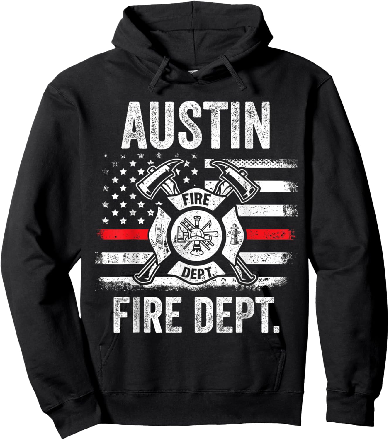 Austin Texas Fire Department Thin Red Line Fireman Hoodie - Hoodie | Black