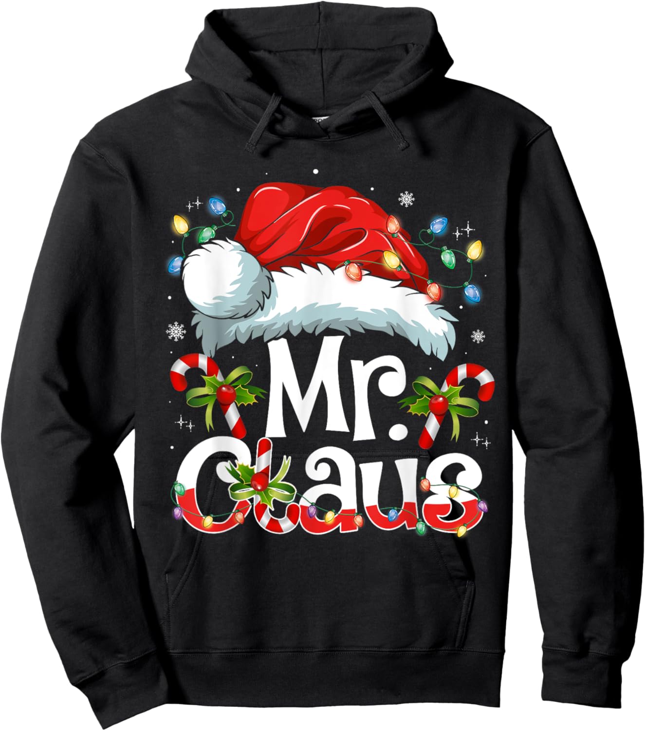 Mr and Mrs Claus Couples Matching Christmas Pajamas Santa Hoodie - Hoodie | Black
