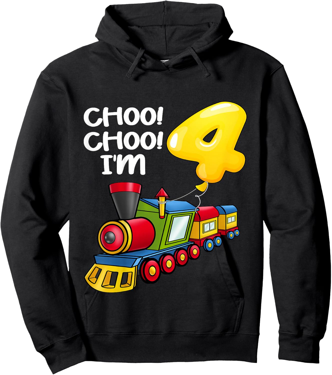 Kids Choo Choo I'm 4 Years Old Locomotive Boys Train 4th Birthday Hoodie - Hoodie | Black