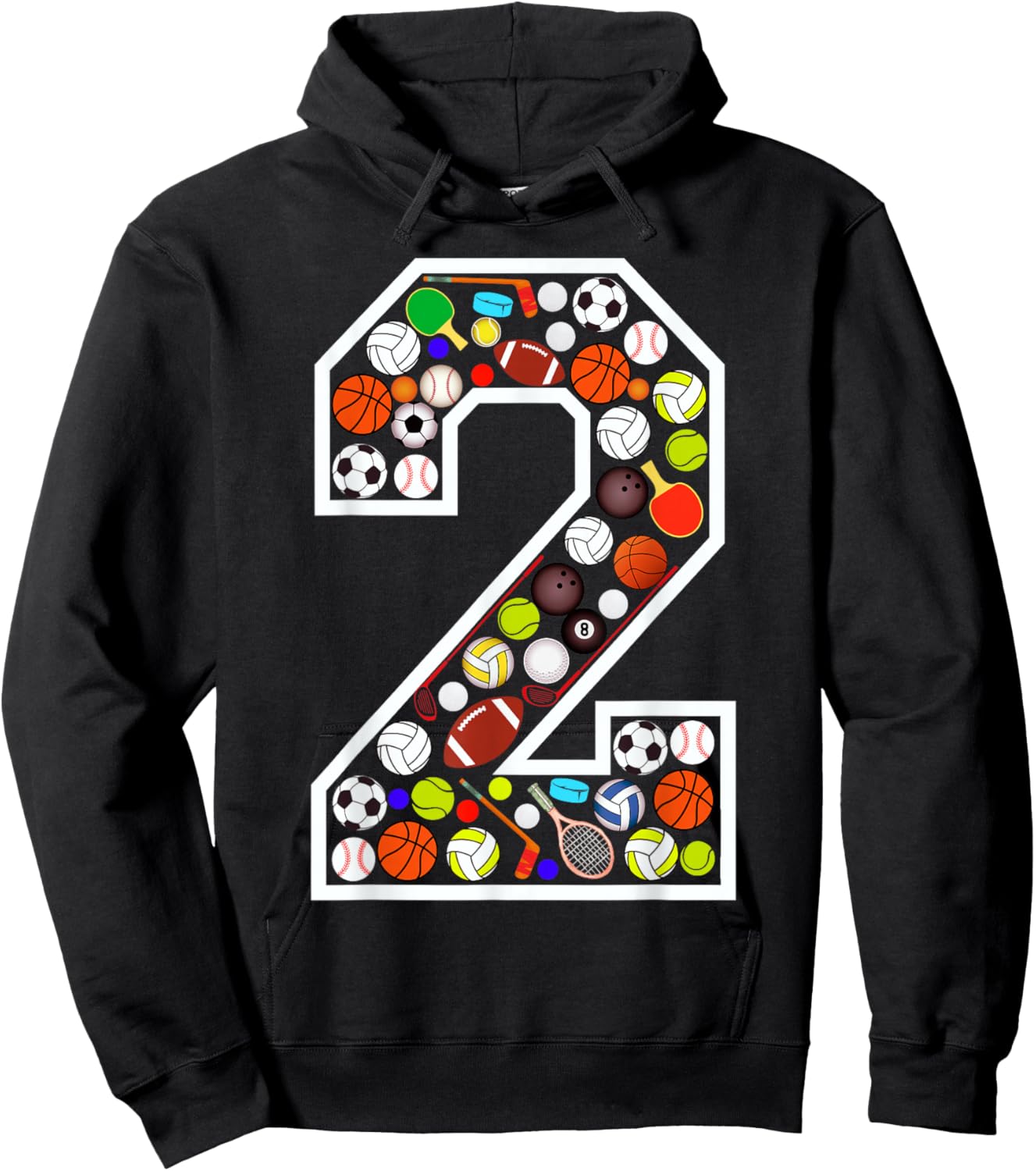 Kids 2nd Birthday Sports Big Number Two 2 Year Old Boy Hoodie - Hoodie | Black