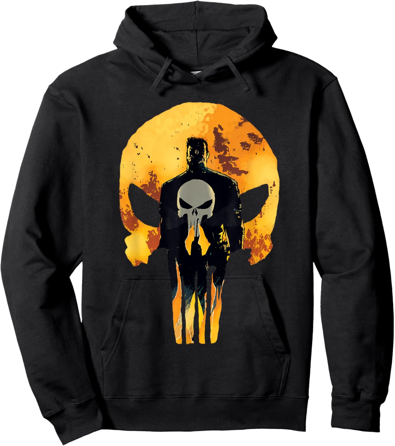 Marvel Punisher Shadowed Frank & Skull in Flames Hoodie - Hoodie | Black