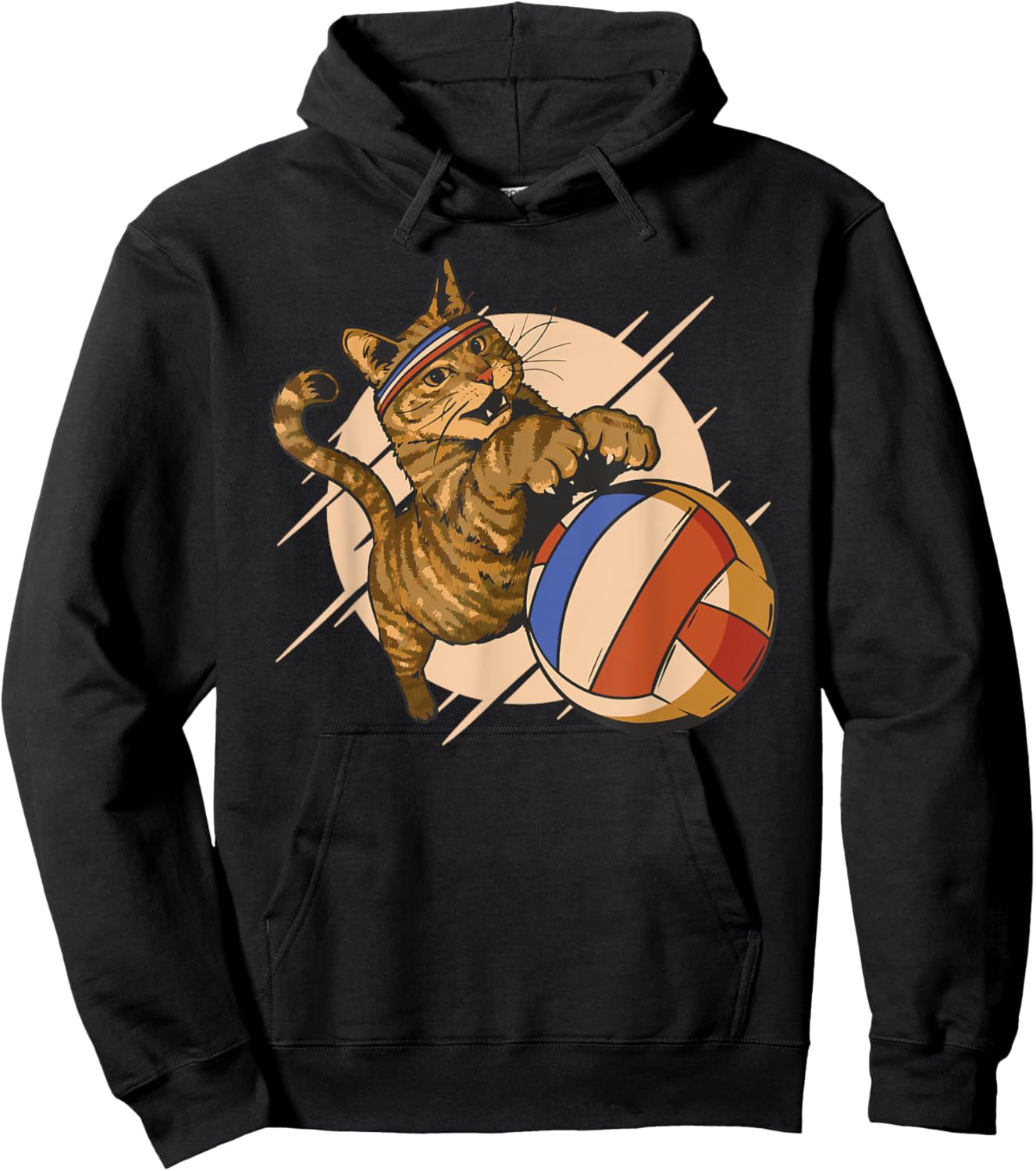 Funny cat plays volleyball women children Hoodie - Hoodie | Black
