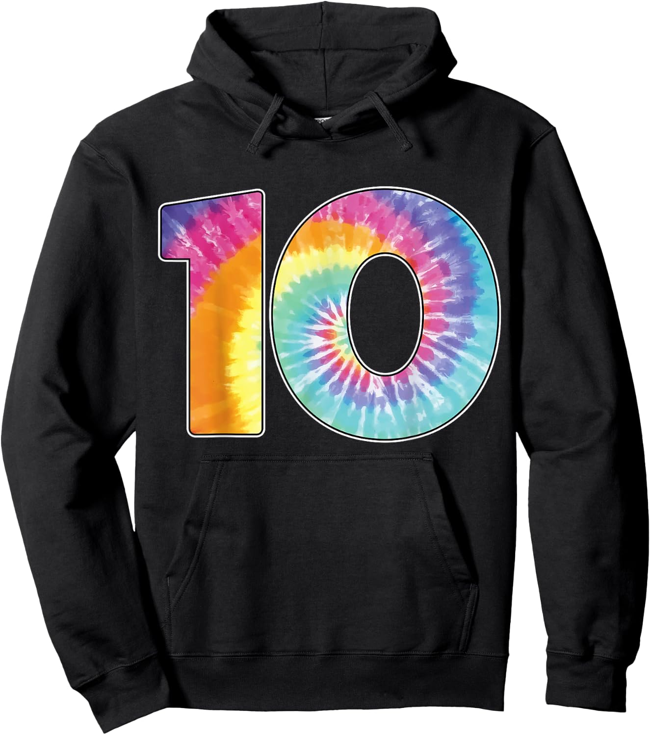 Number 10 Team Event Shirt or 10th Birthday Tie Dye Gift Hoodie - Hoodie | Black