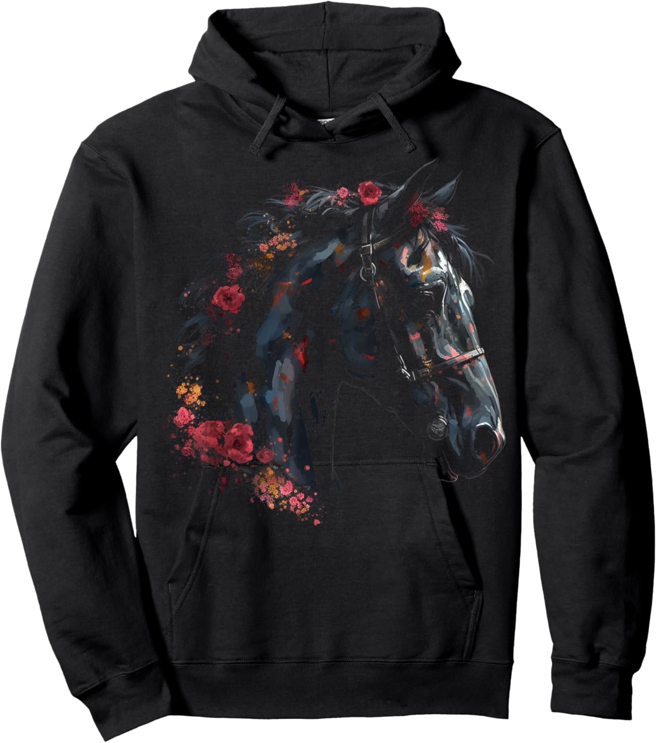 @n!mal Horse Artwork - Riding Flowers Animal Horse Hoodie - Hoodie | Black