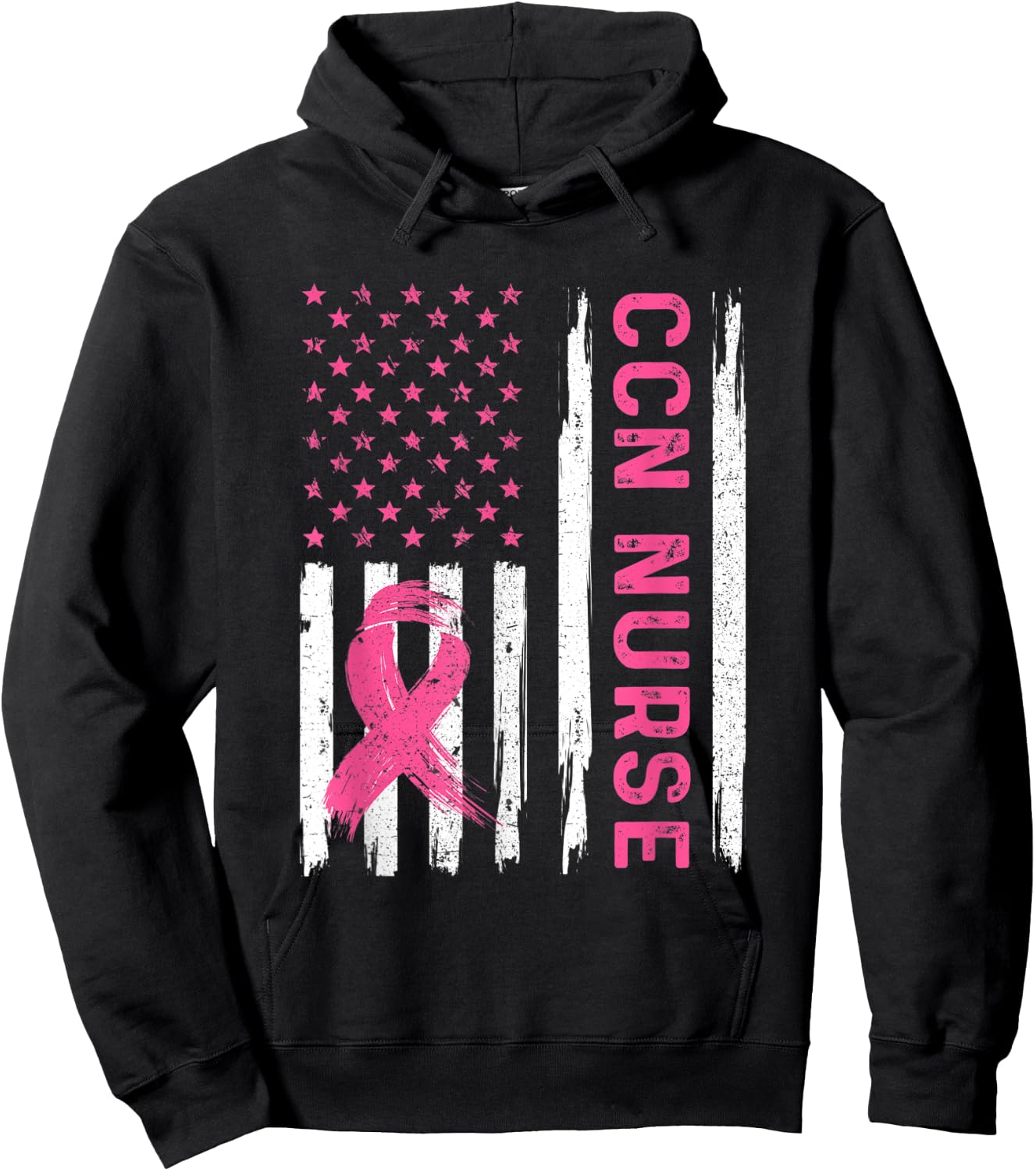 CCN Nurse American Flag Nurse Breast Cancer Awareness Hoodie - Hoodie | Black