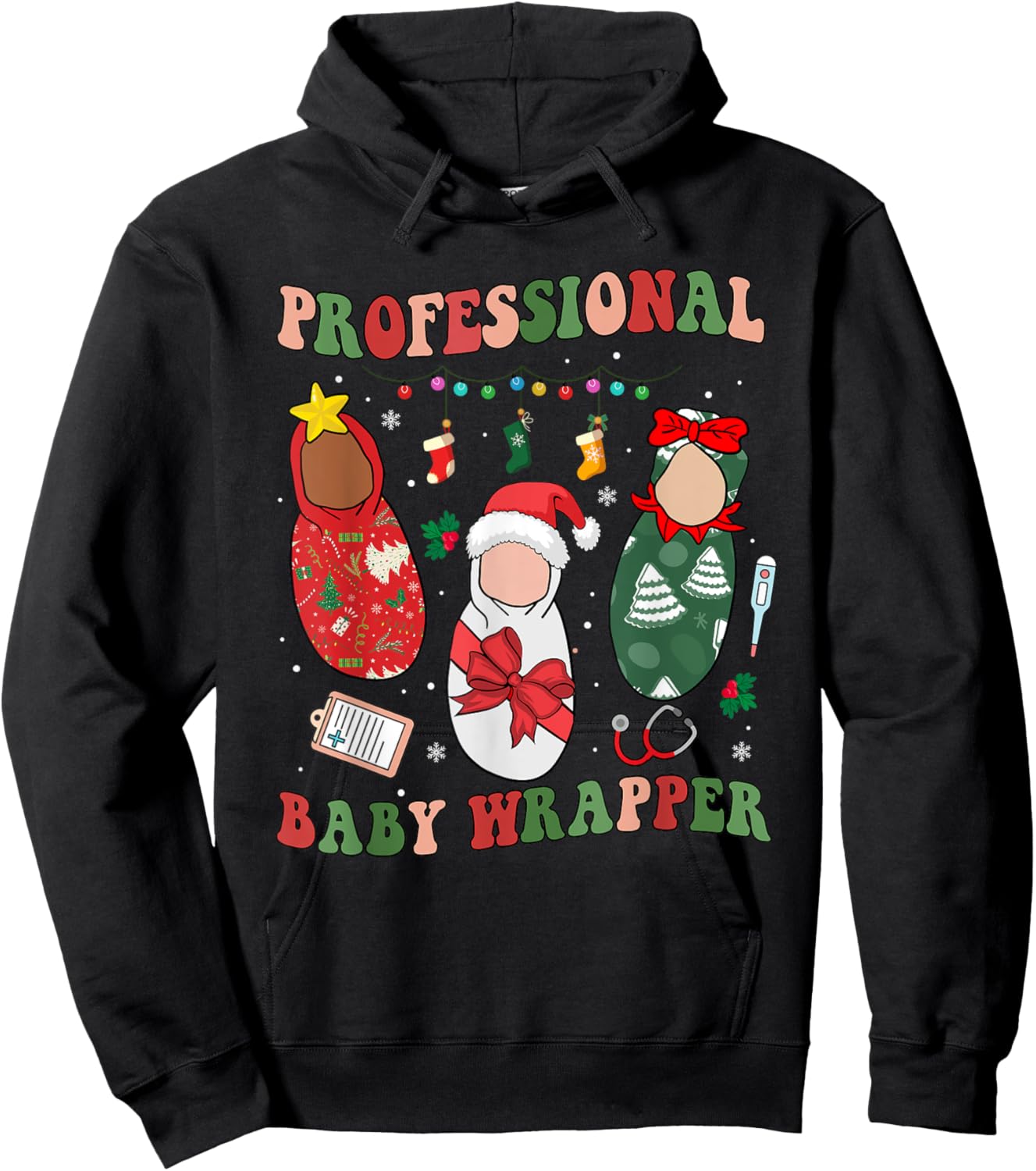 Professional Baby Wrapper NICU Mother Baby Nurse Christmas Hoodie - Hoodie | Black