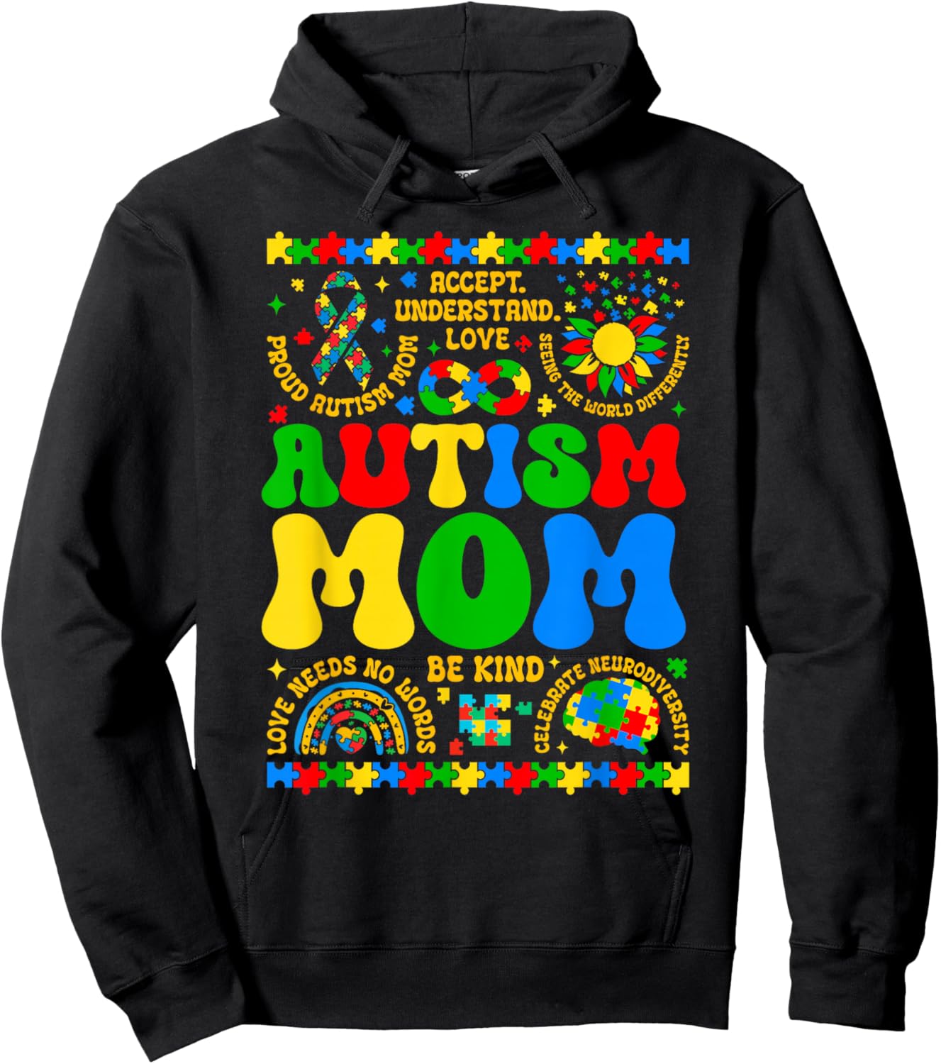 Autism Mom Mama Support Autism Awareness Neurodiversity Hoodie - Hoodie | Black