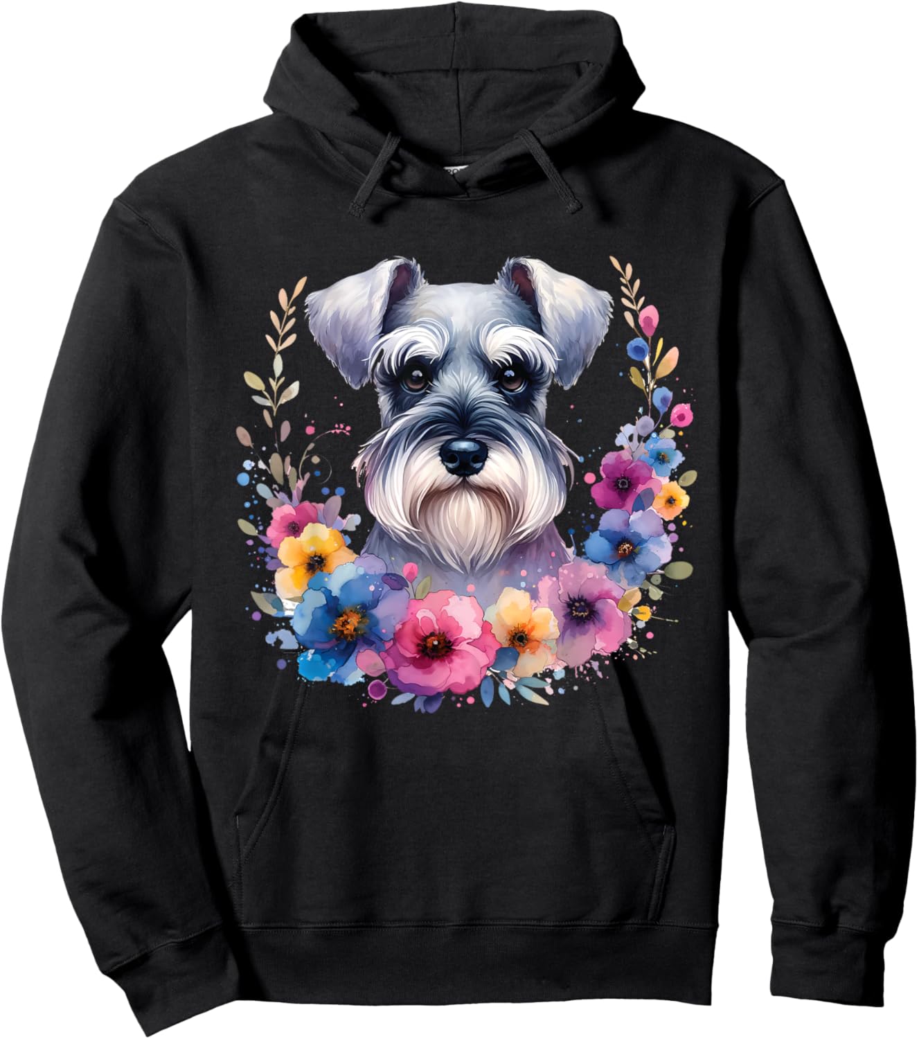 Floral Miniature Schnauzer Mama Dog Lover Mother's Day Men Women Kids Hoodie - Hoodie | Black
